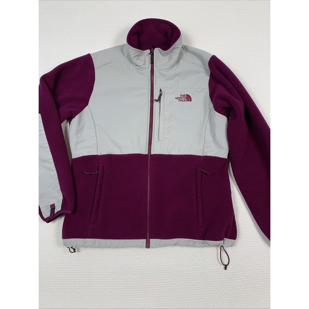 The North Face Denali Fleece Jacket Womens Large L Maroon Gray Polartec Full Zip